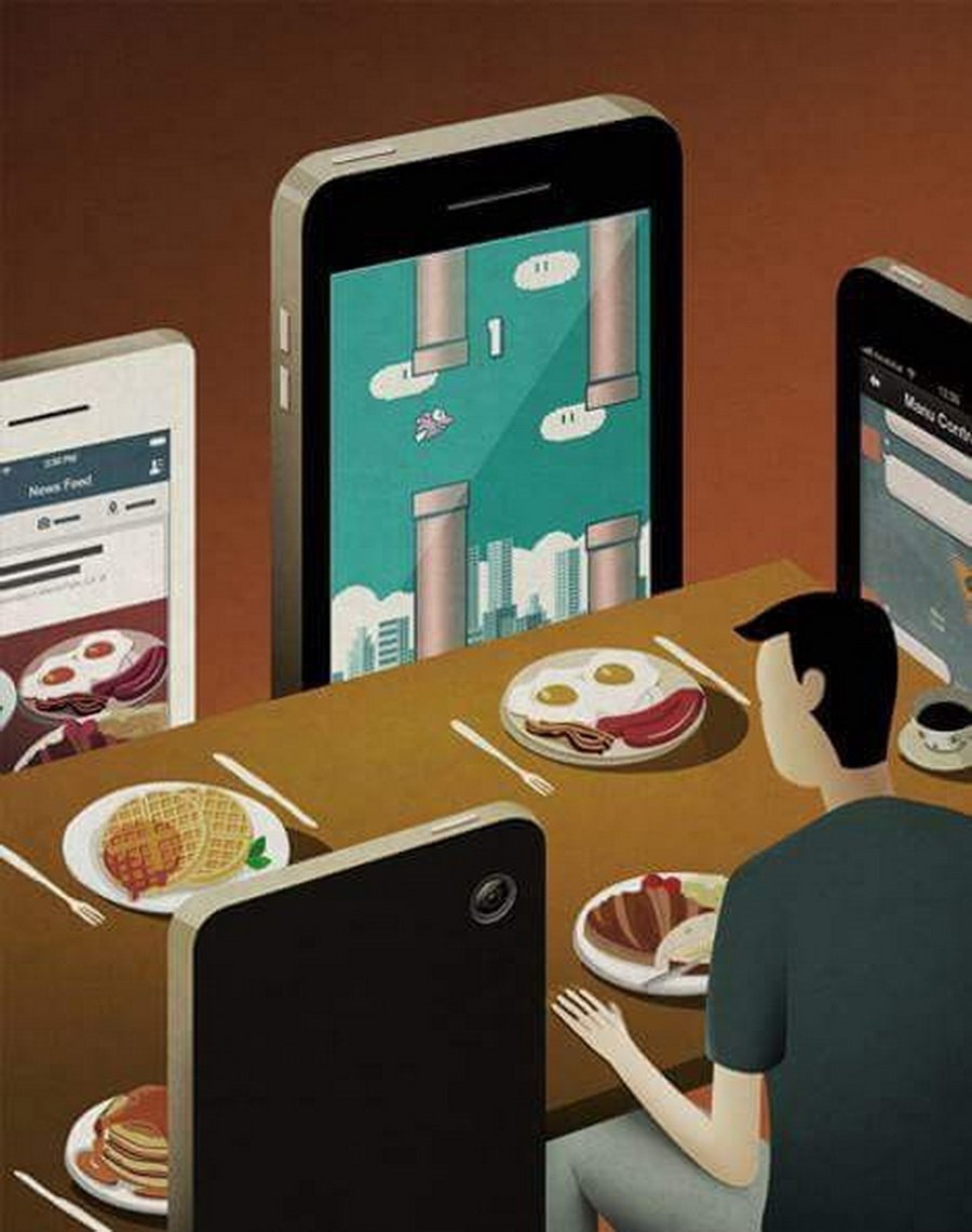 Зависимость от гаджетов иллюстрация