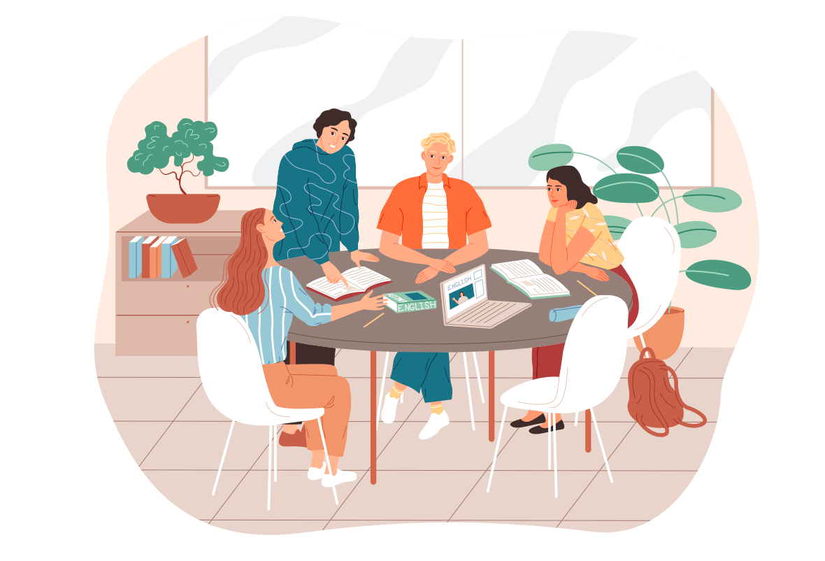 Человечки сидят за столом