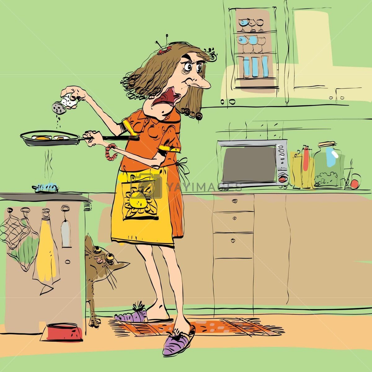 Женщина на кухне карикатура