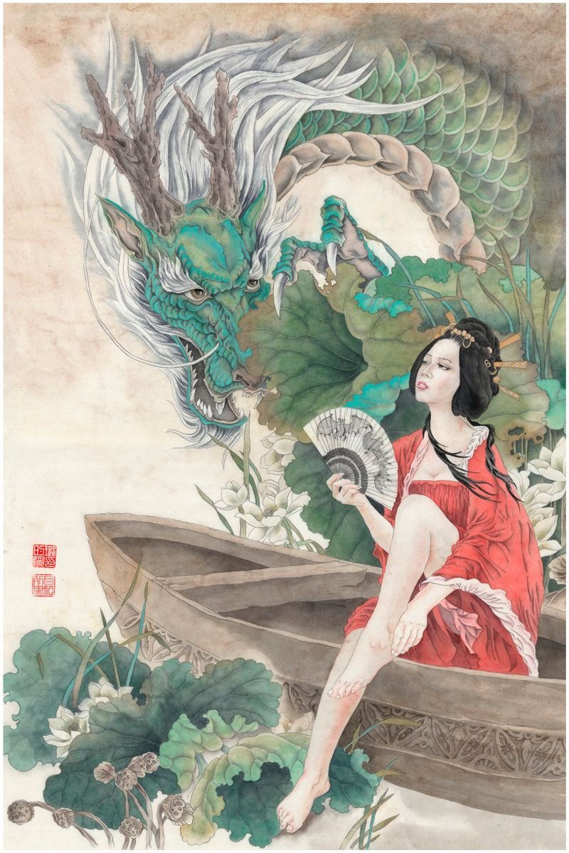 Китайская живопись гунби дракон