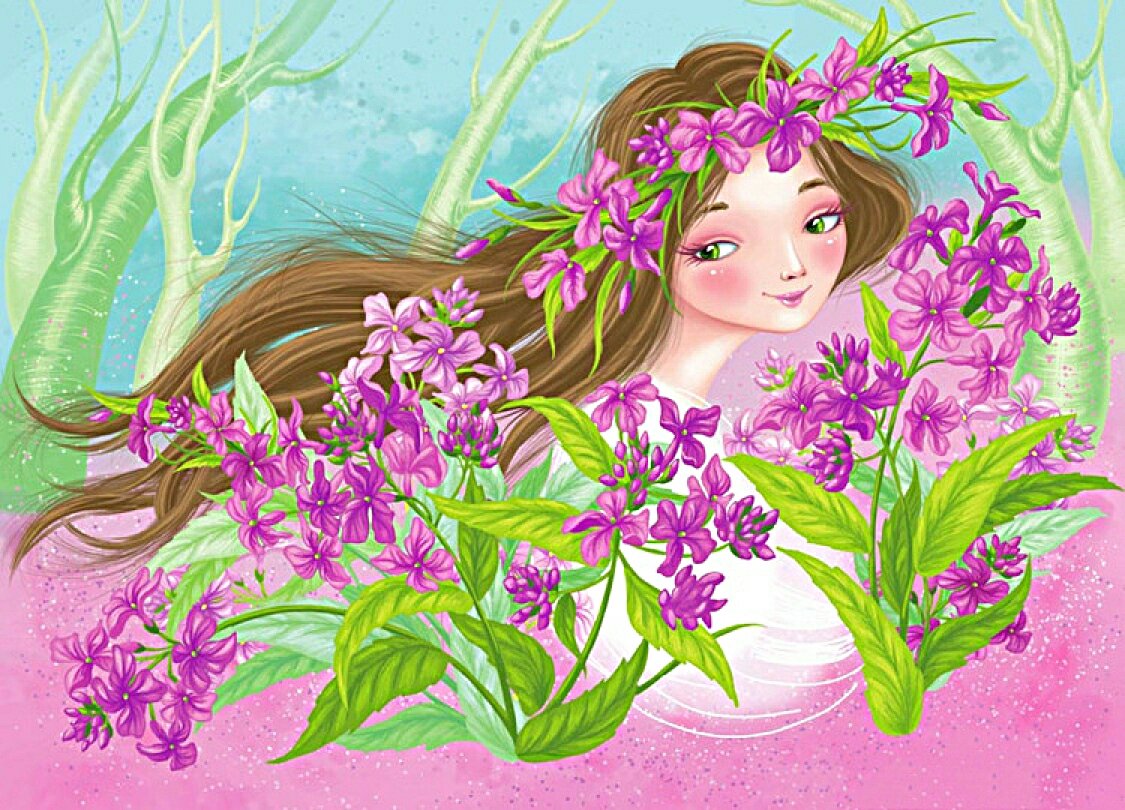 Девушка с цветами мультяшная