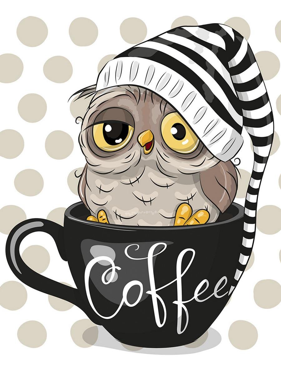 Сова с кофе арт