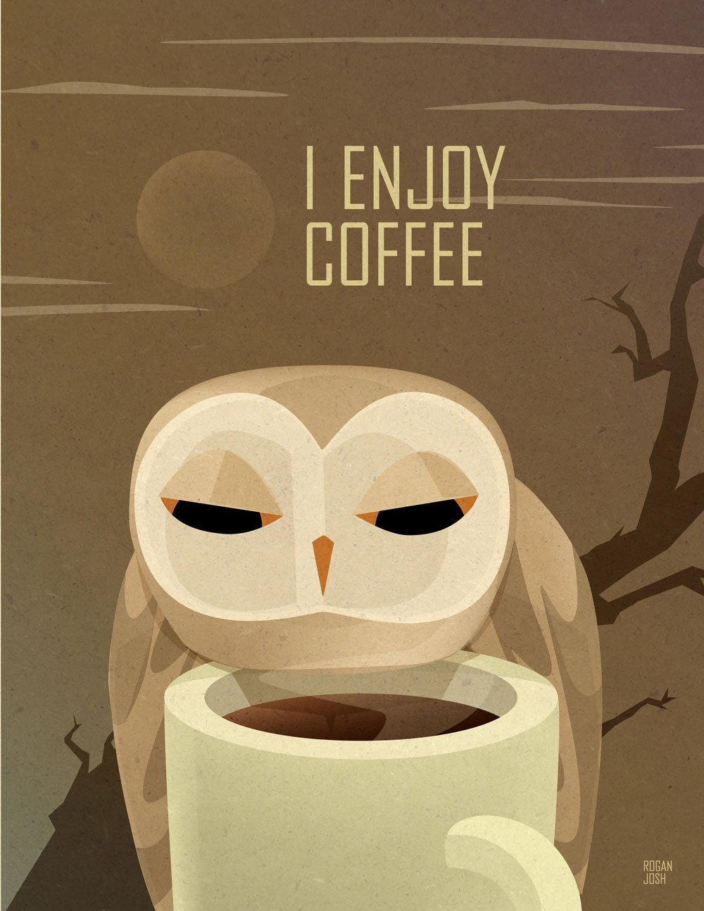 Сова с кофе арт