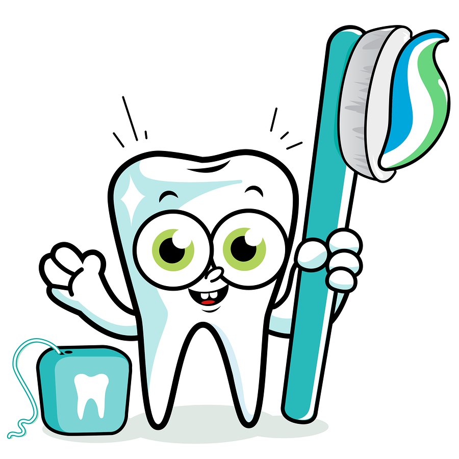 Зуб держащий пасту и щетку