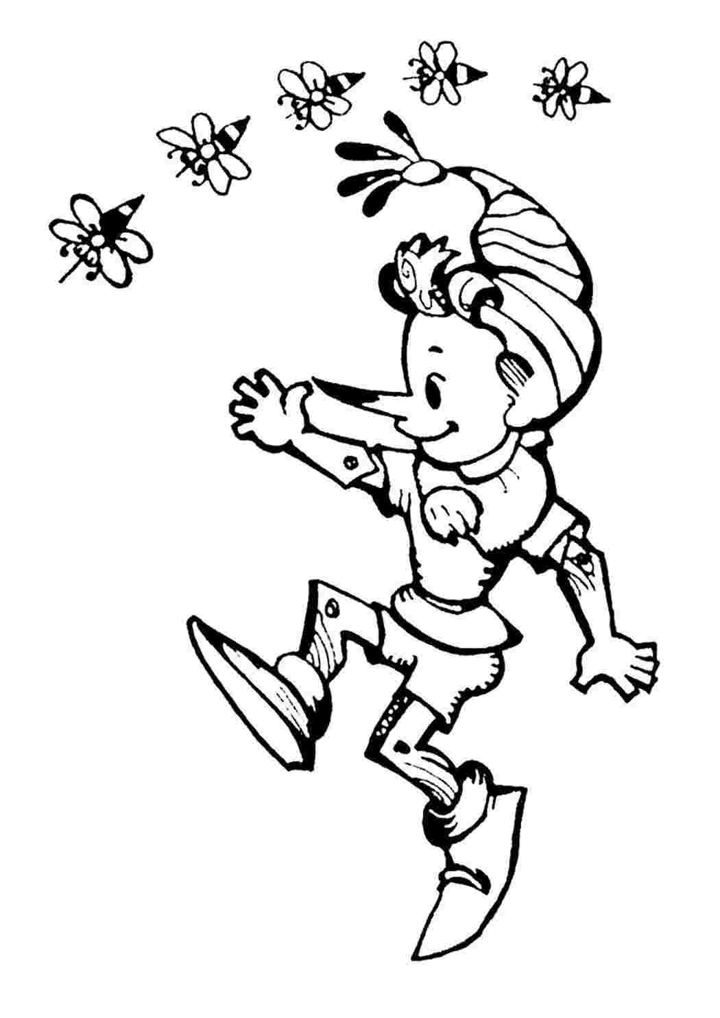 Раскраска Буратино с азбукой