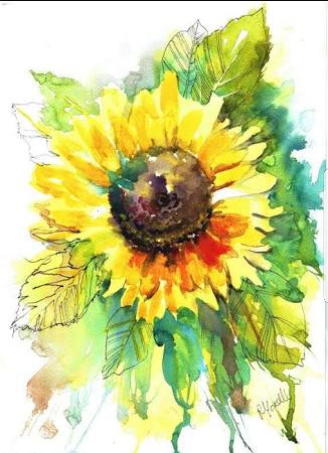 Акварельные Подсолнухи