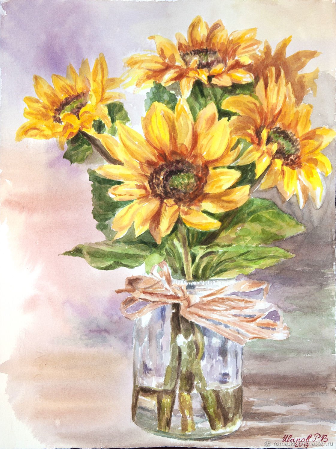Карен Вернон акварель Подсолнухи