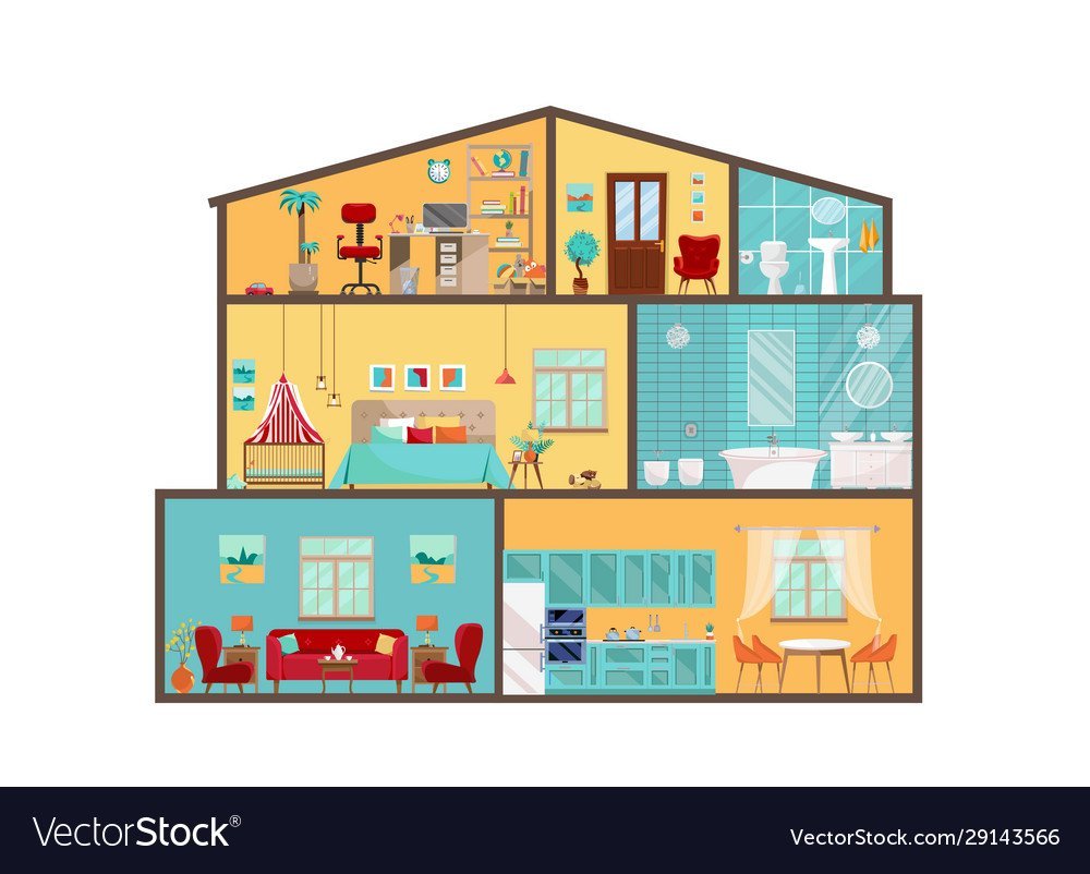 Домик в разрезе с мебелью