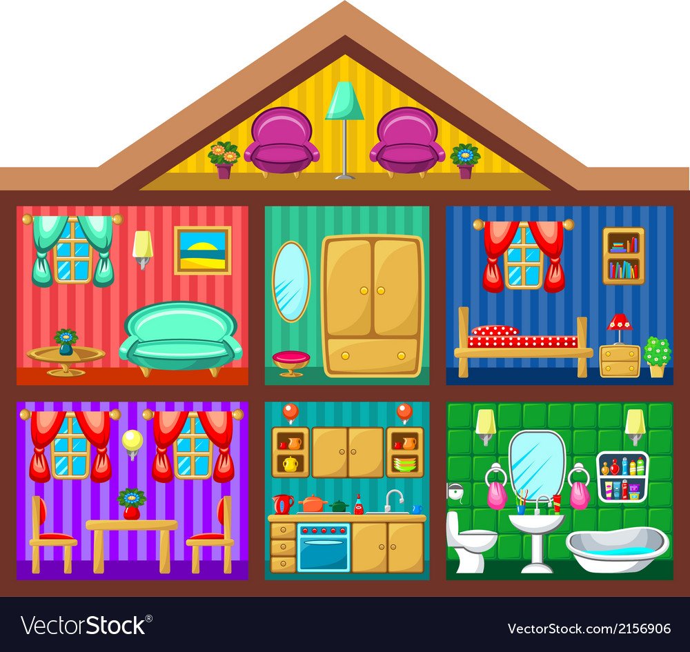 Домик в разрезе с мебелью