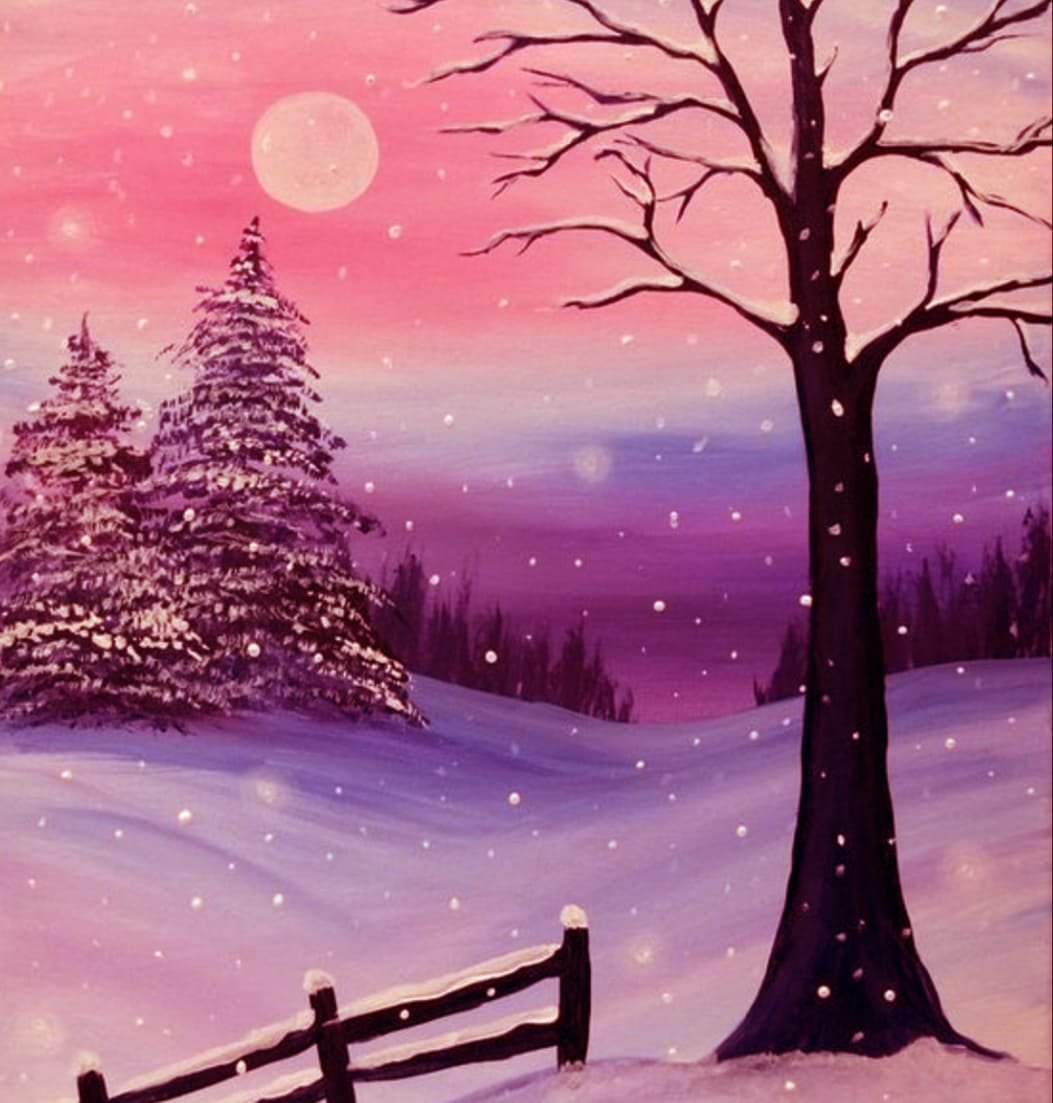 Зимний пейзаж с домиком маслом