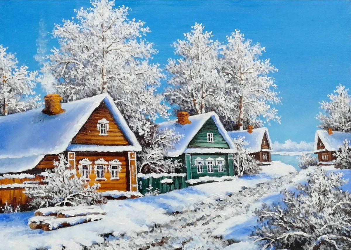 Зимний пейзаж раскраска