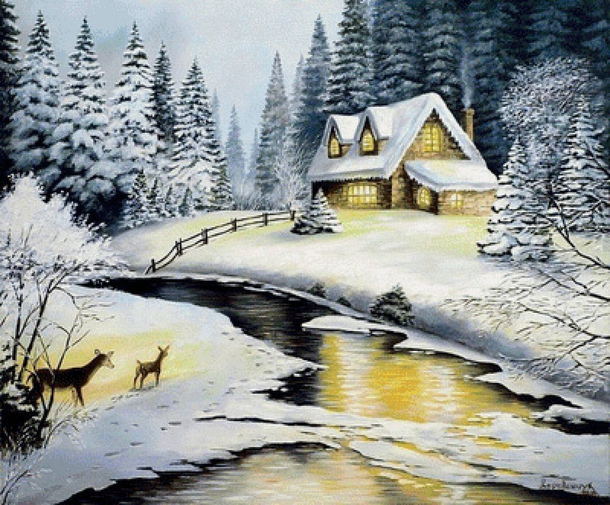 Зимний домик рисунок