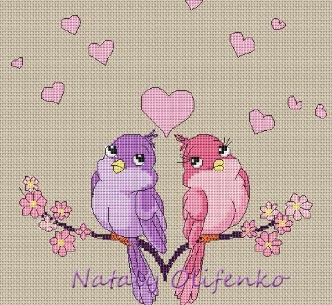Птички влюбленные вышивка крестом