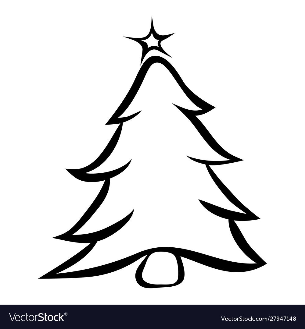 Christmas Tree cartoon Black and White