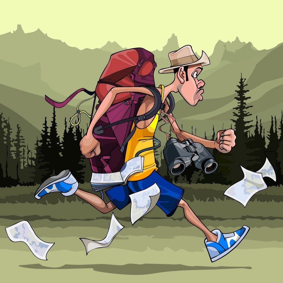 Шарж на туриста с рюкзаком