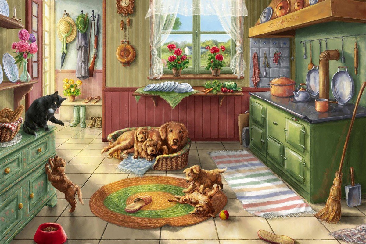 Уютная комната с кошкой