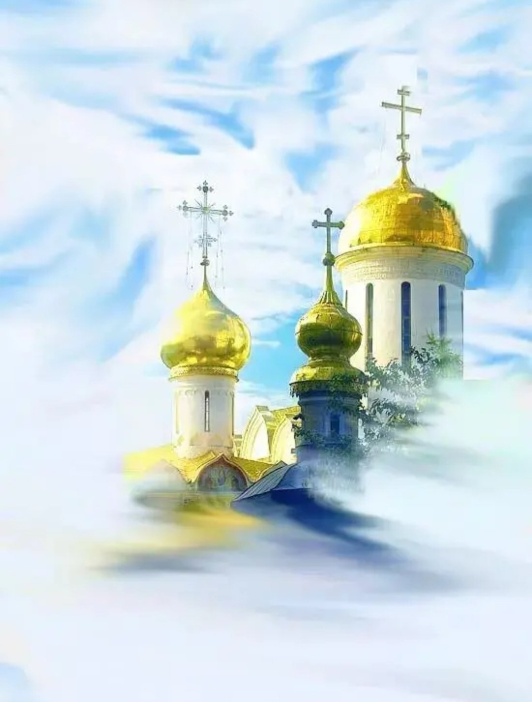 Церковь на голубом фоне