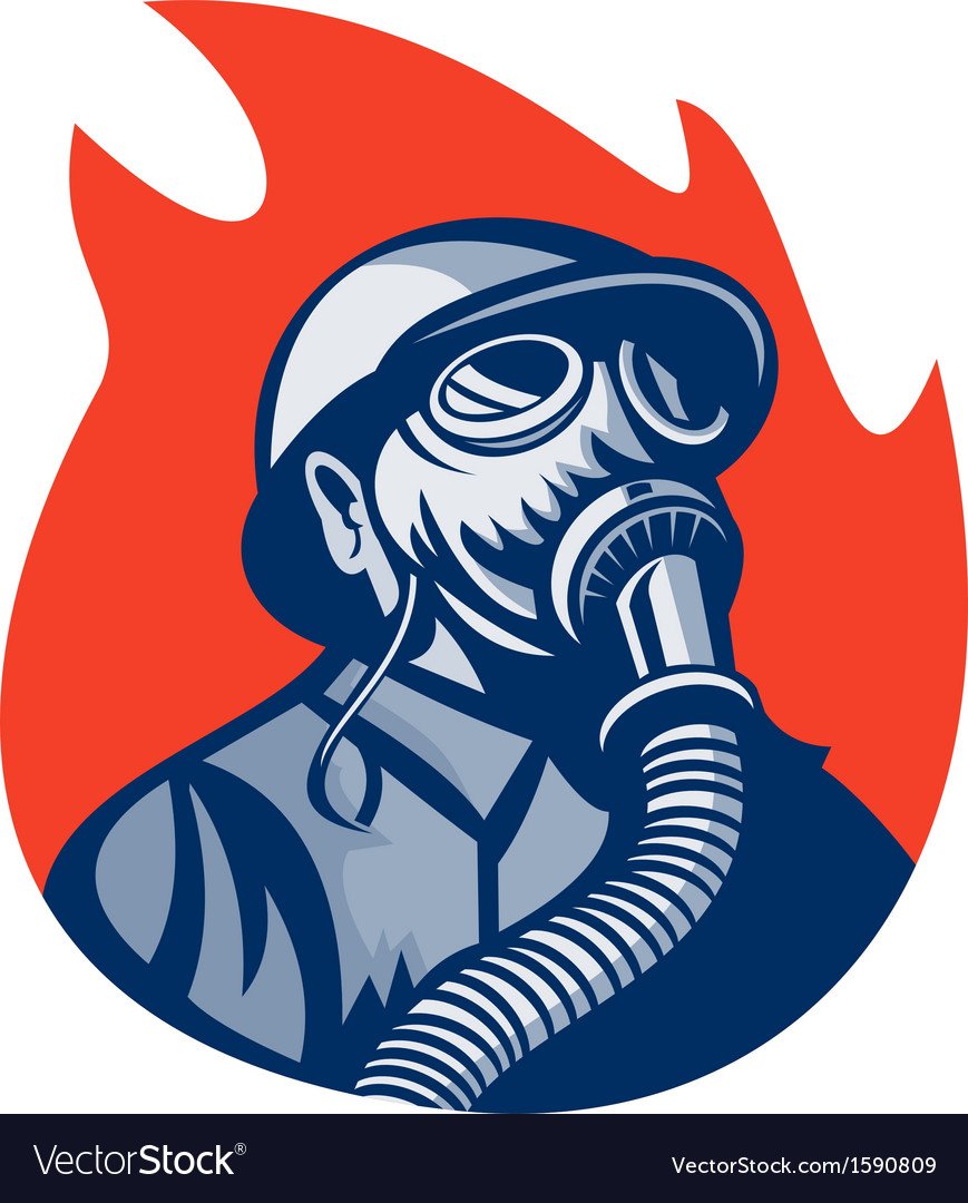 Пожарный в противогазе