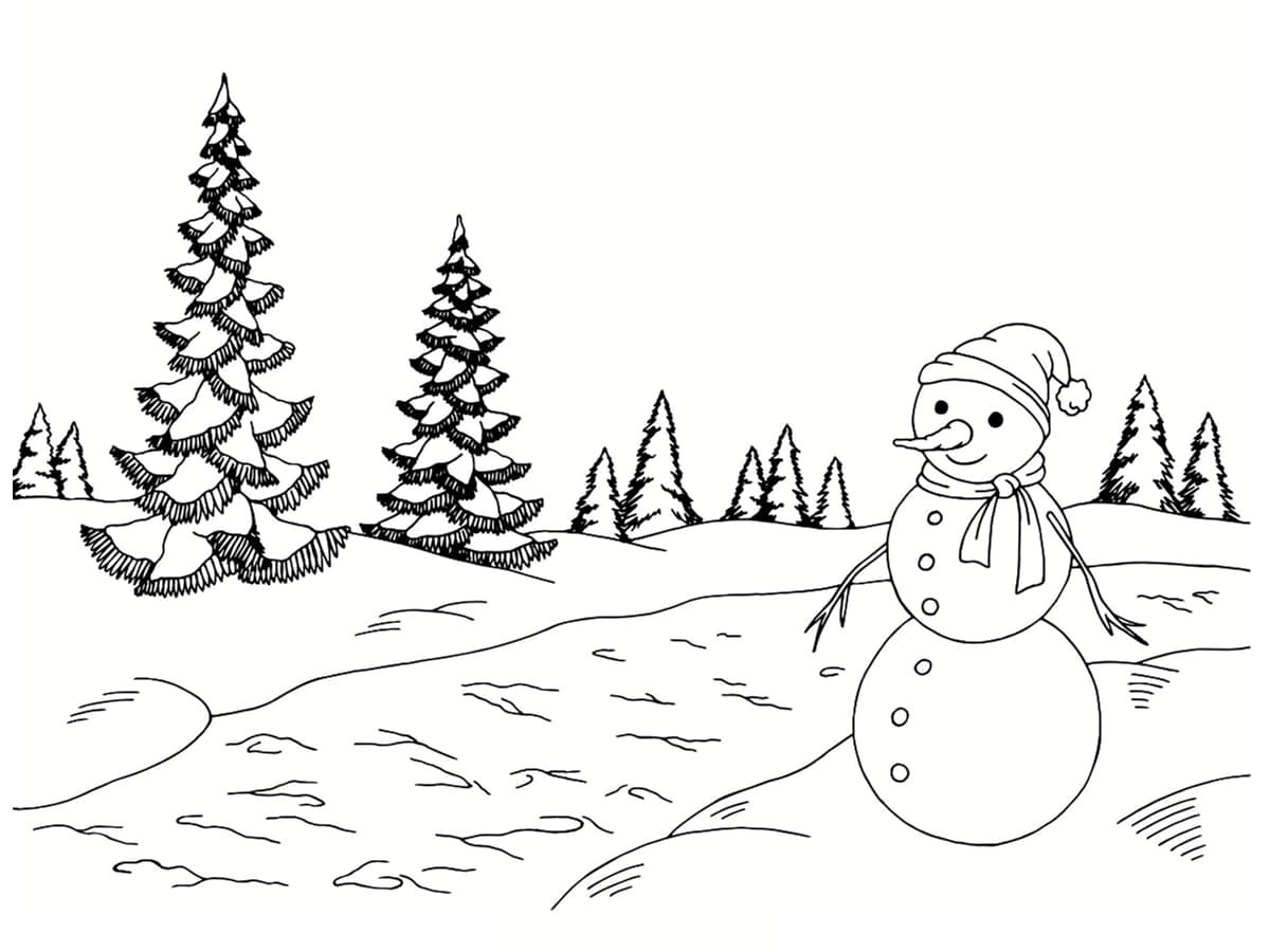 Раскраска зима пейзаж