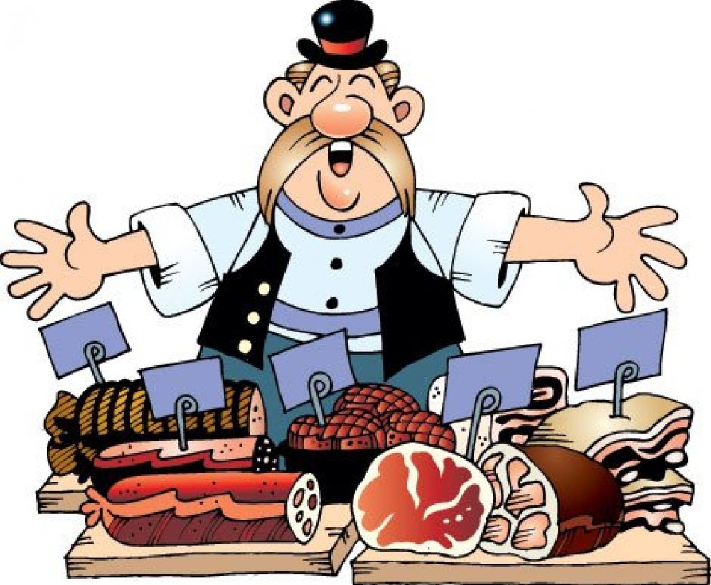 Продавец за прилавком карикатура