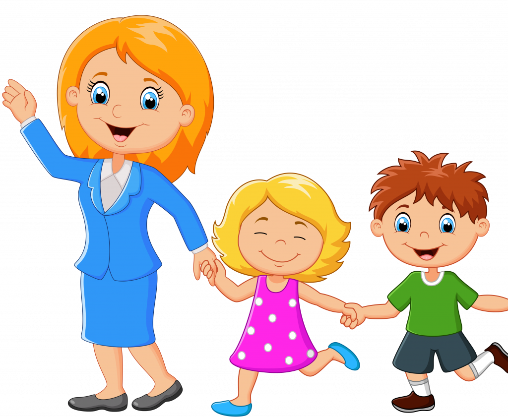 Воспитатель с детьми на прозрачном фоне