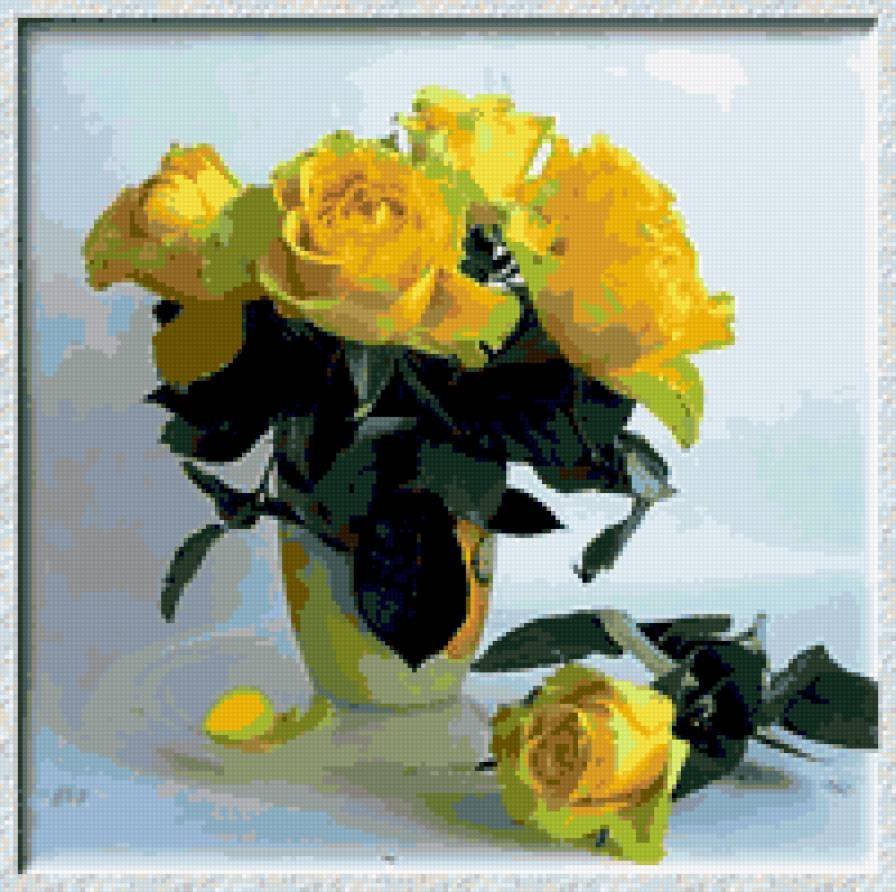 Желтые розы в вазе