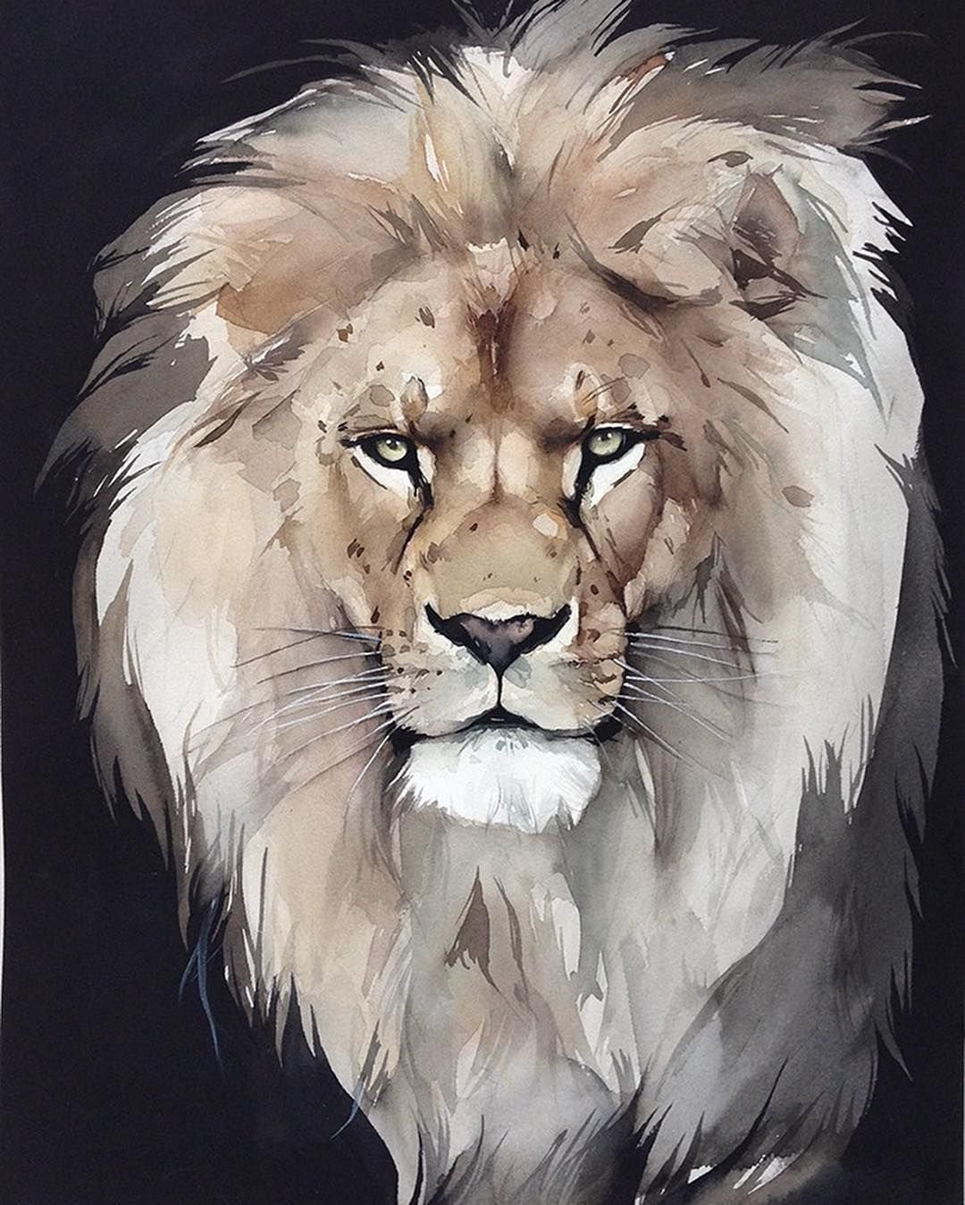 Акварель семейство львы Наталья Каданцева