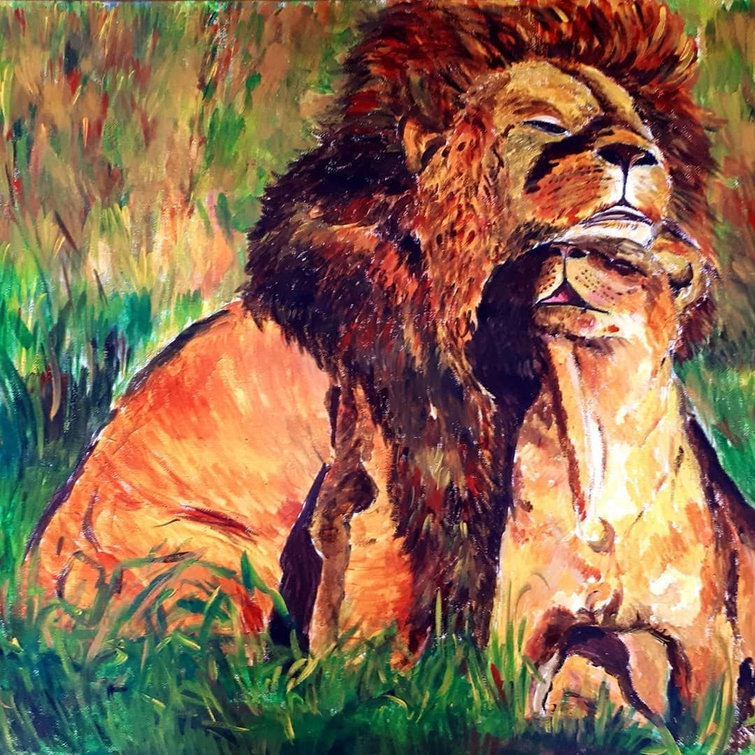 Мечтающий Лев рисунок акрилом