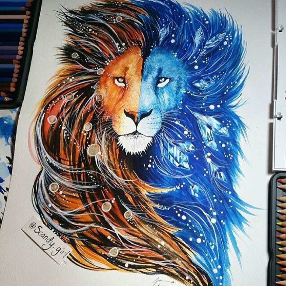 Лев тату эскизы цветные