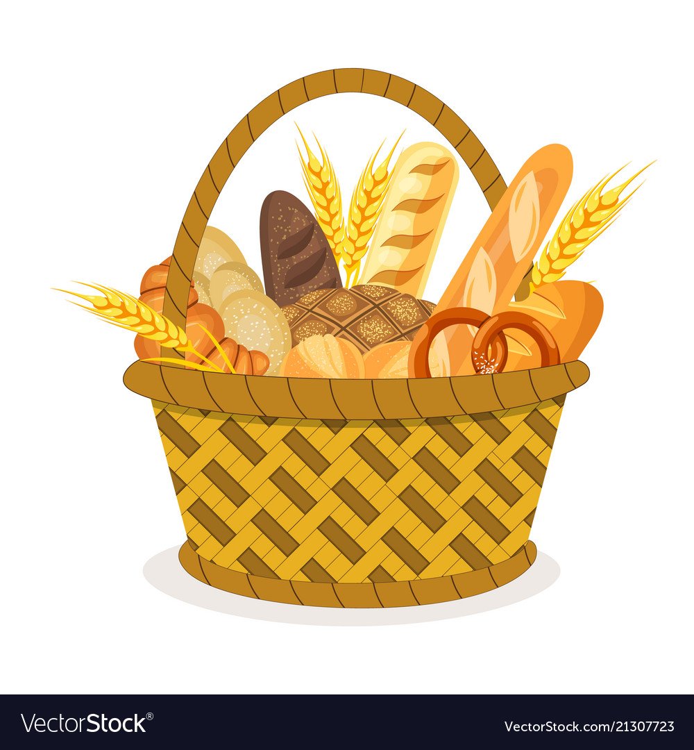 Хлебобулочные изделия в корзине вектор
