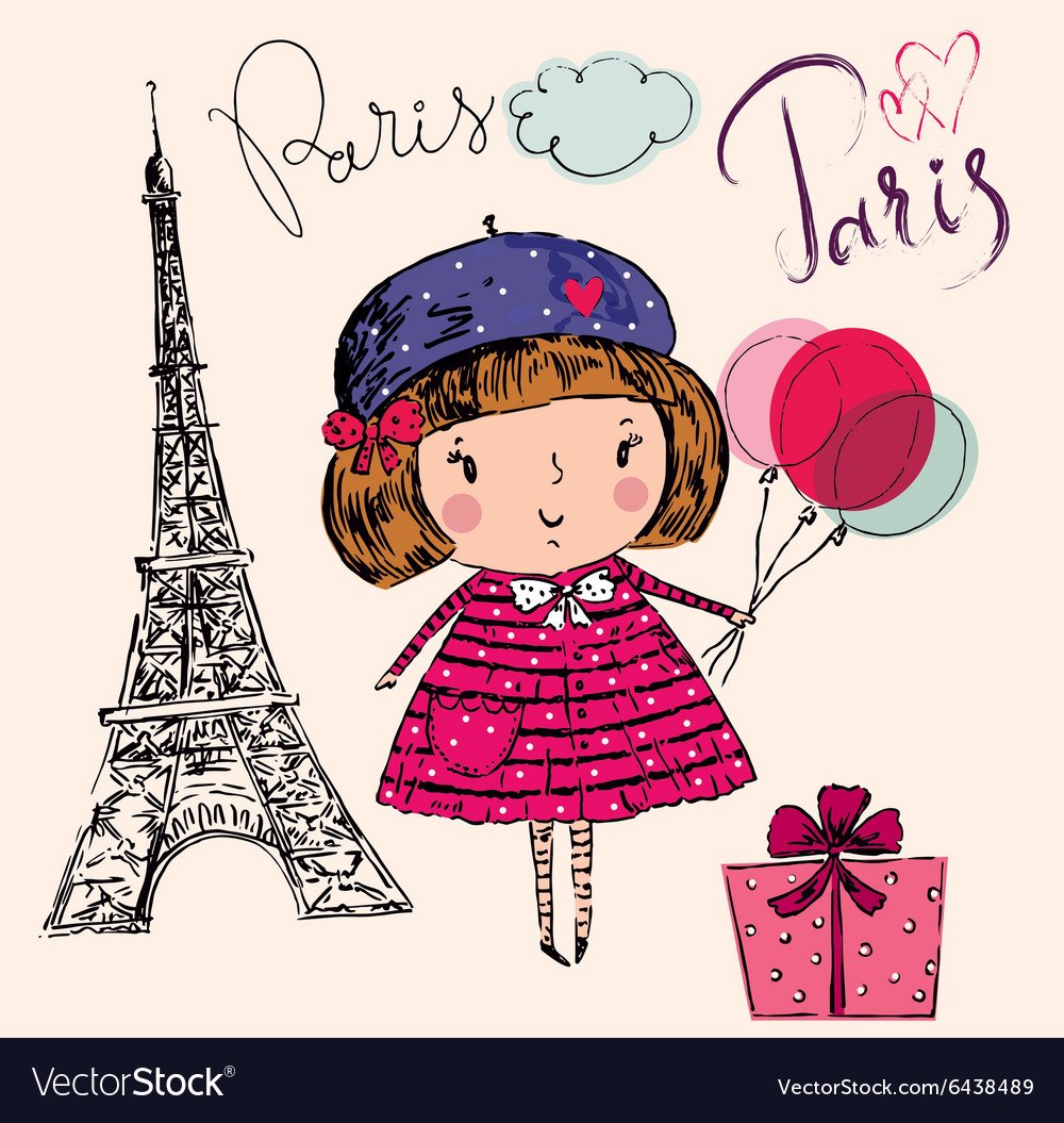 Мультяшная девушка в стиле Париж