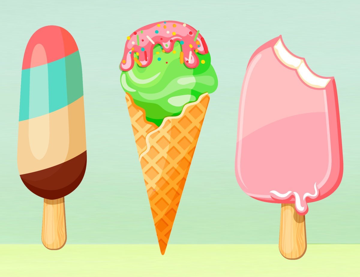 Много мороженого на белом фоне