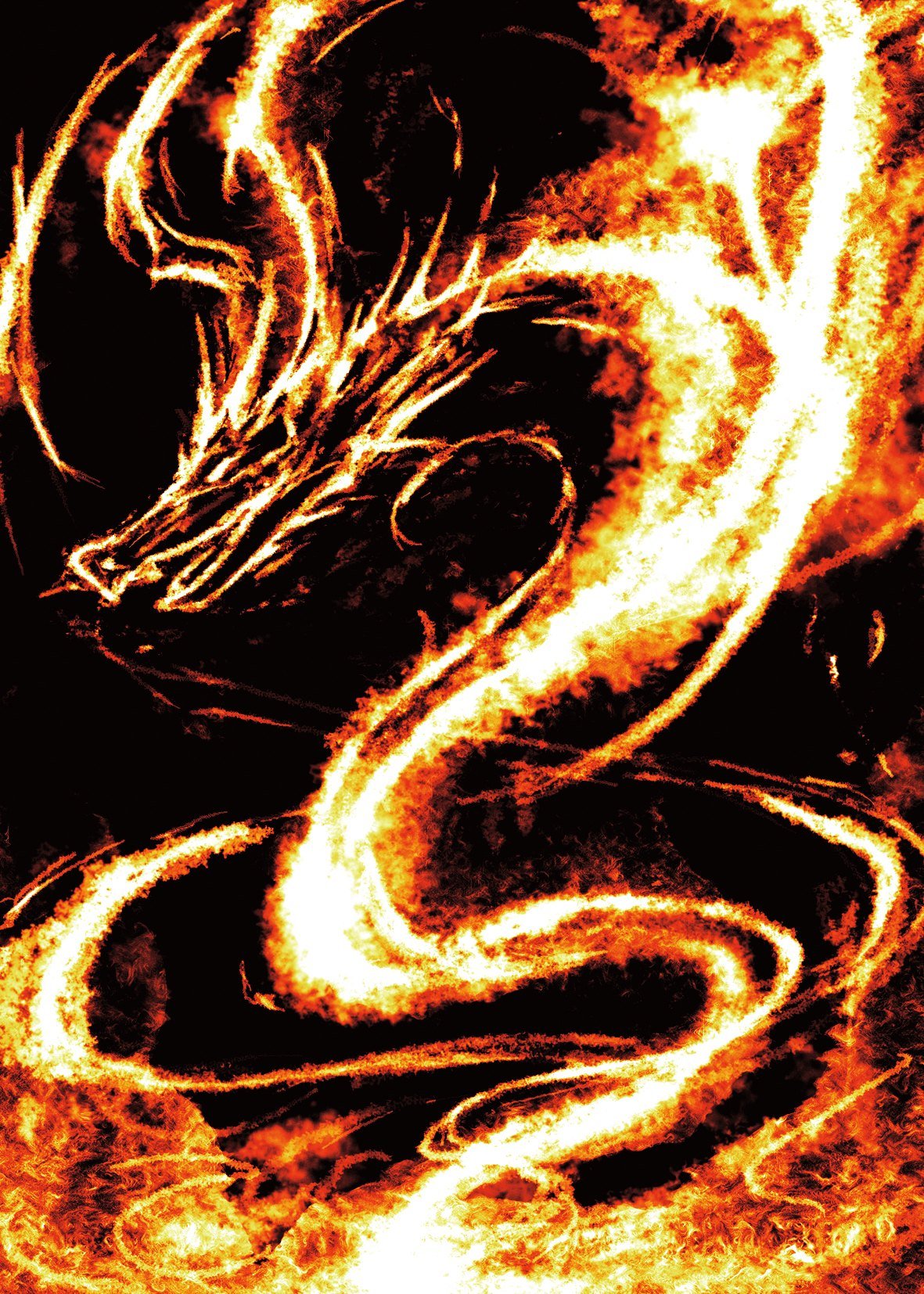 Огненный дракон на черном фоне