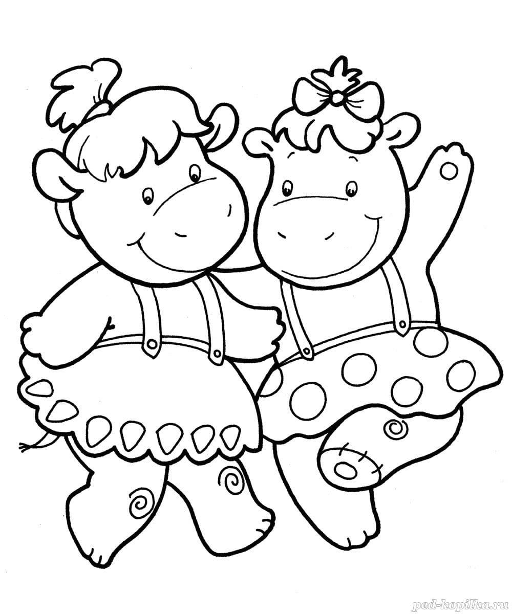 Бегемот раскраска