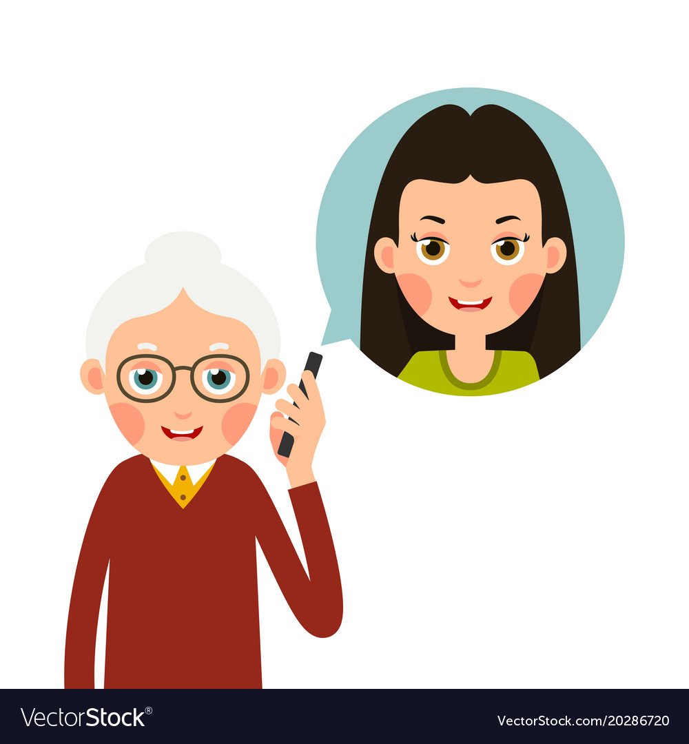 Бабушка со смартфоном рисунок