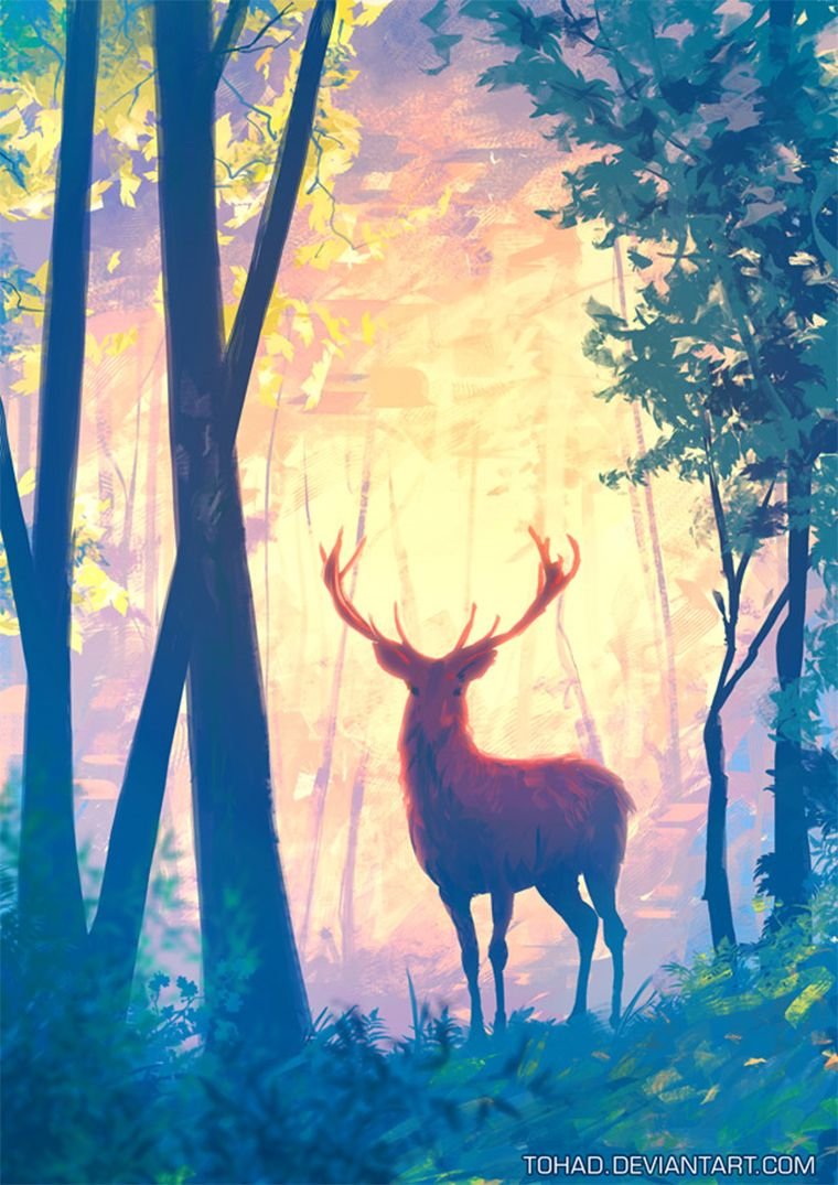 Олень в зимнем лесу