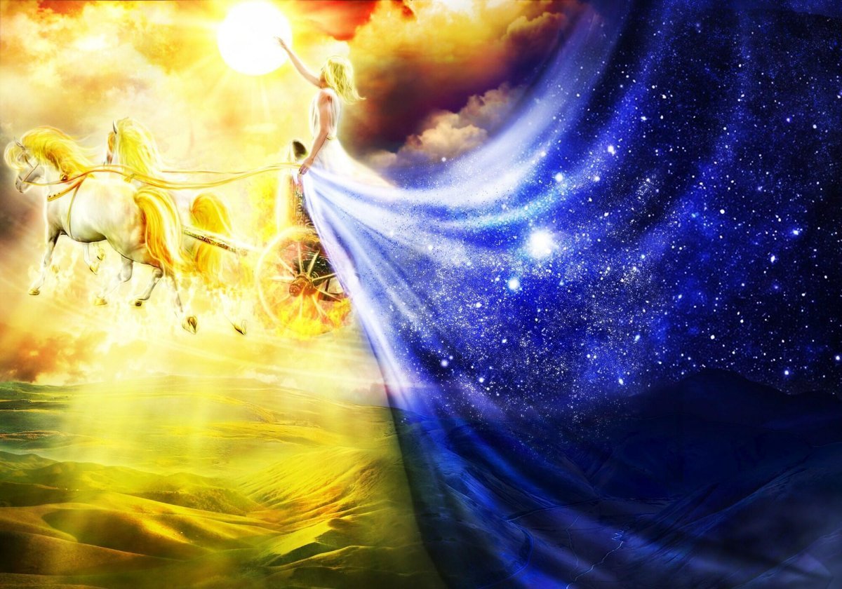 Бог солнца Гелиос на огненной колеснице