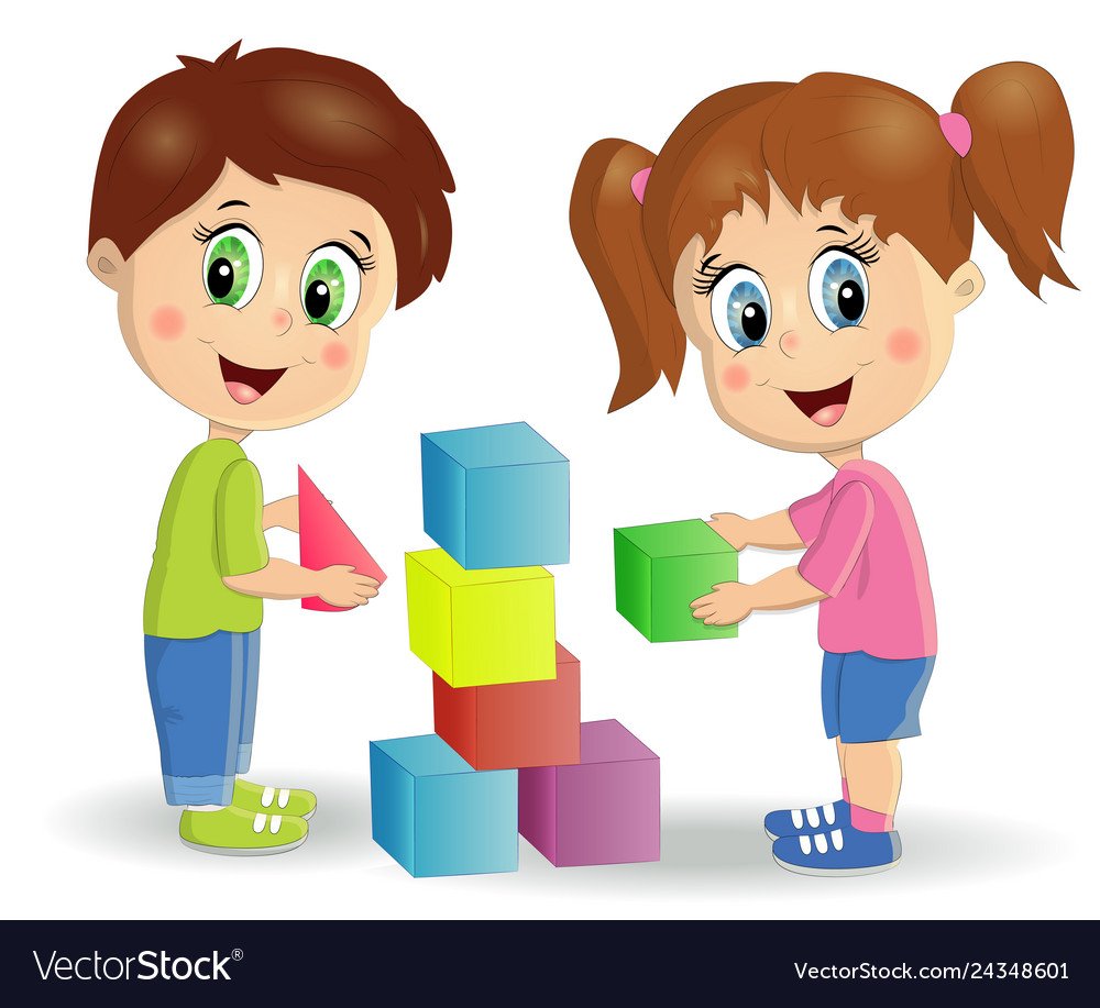 Ребенок представляет башню из кубиков