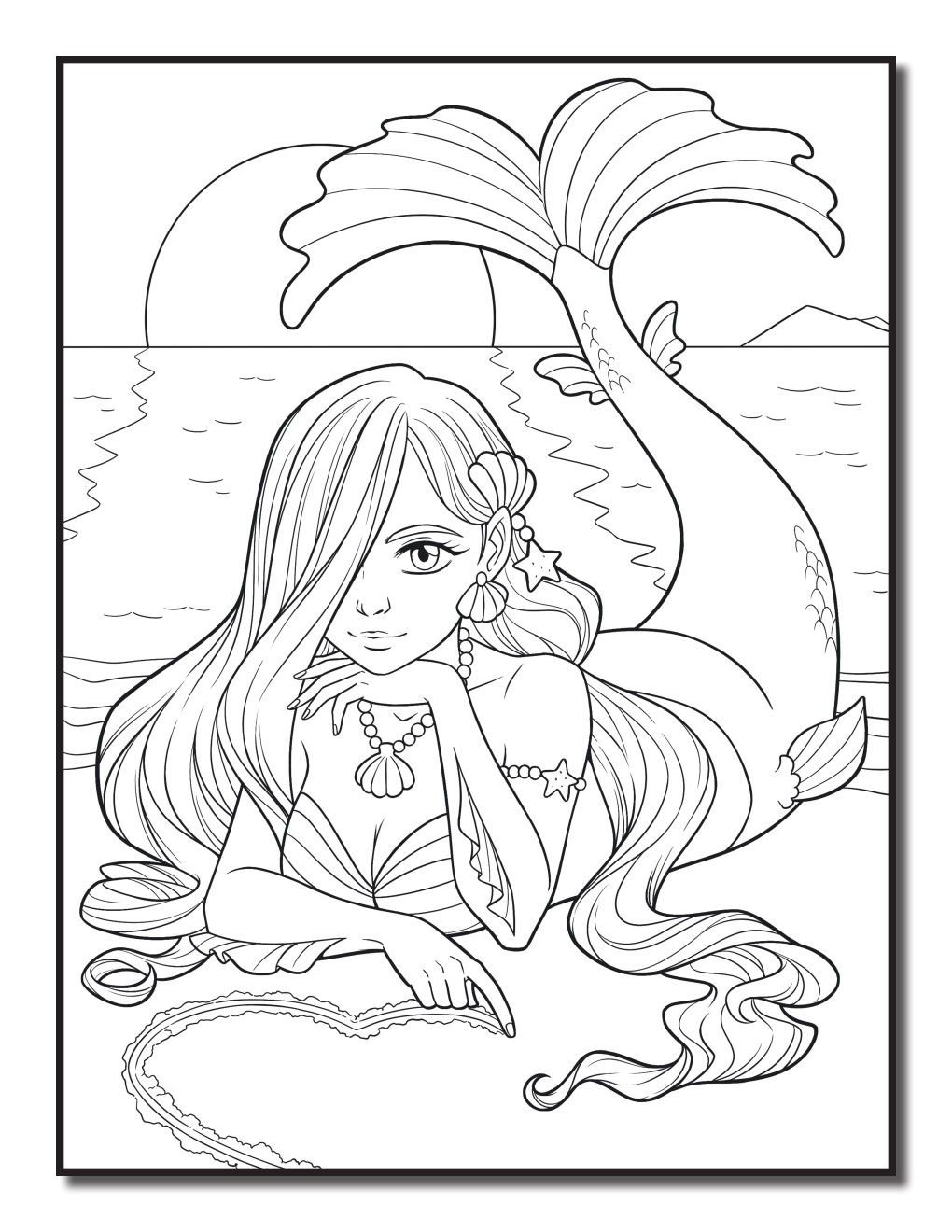 Раскраска Русалка с рогом