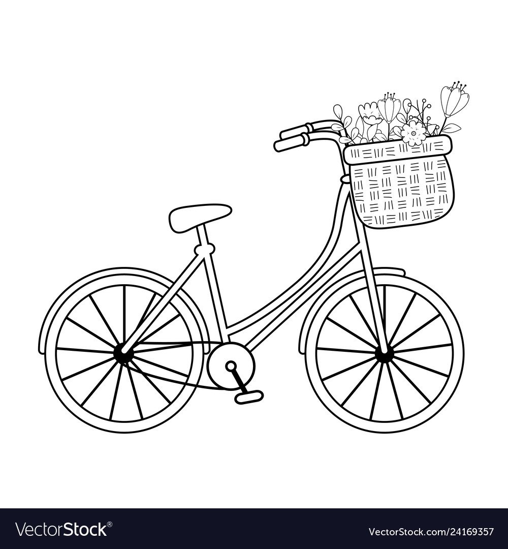 Велосипед с корзинкой цветов раскраска