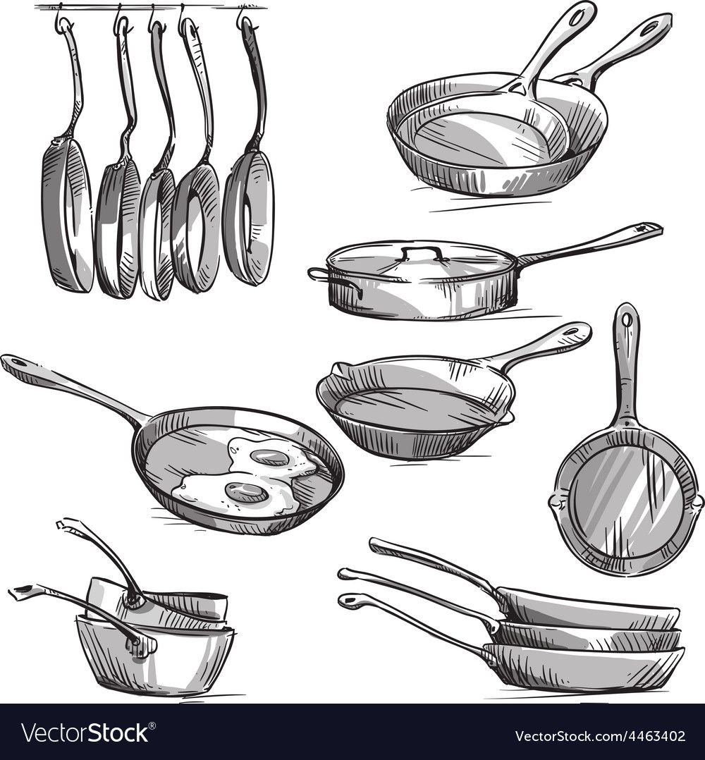 Картинка раскраска сковорода