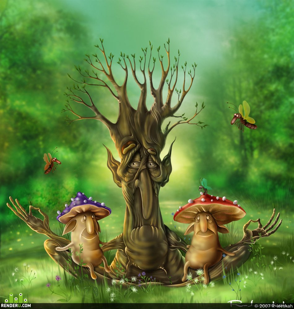Сказочный лес с грибами