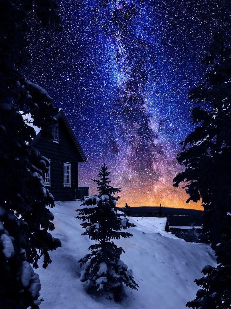 Зимний пейзаж ночью