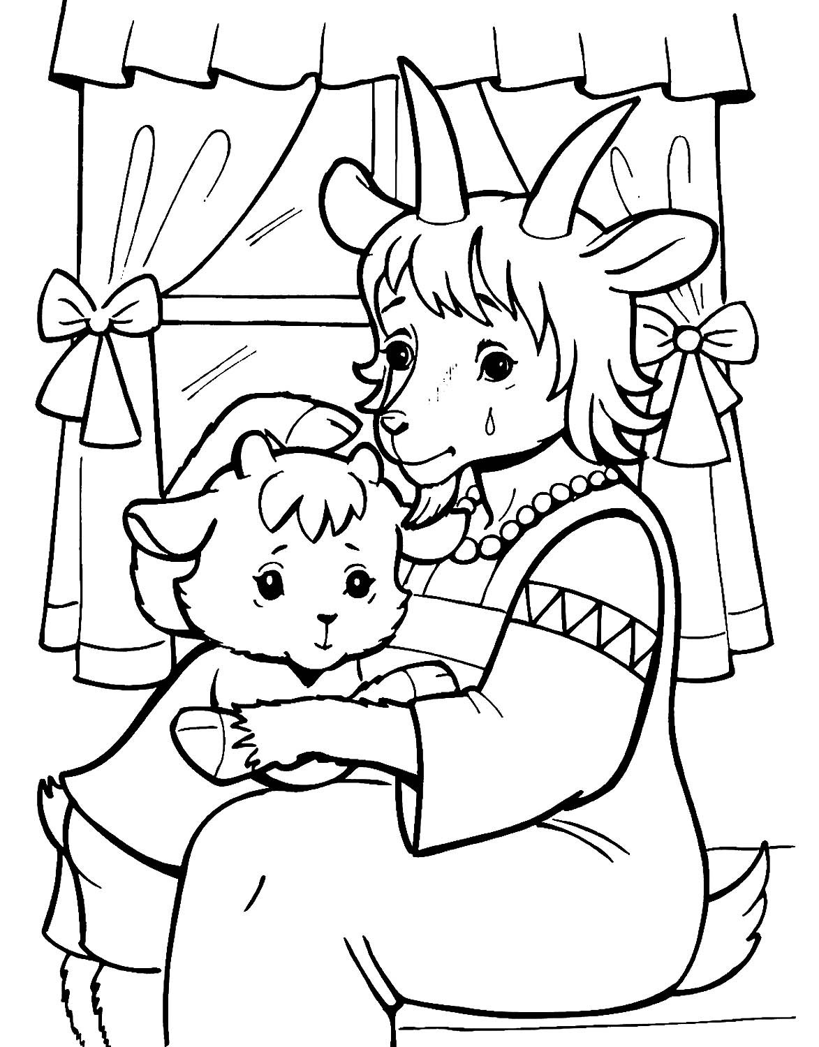 Раскраски из сказки волк и семеро козлят для детей