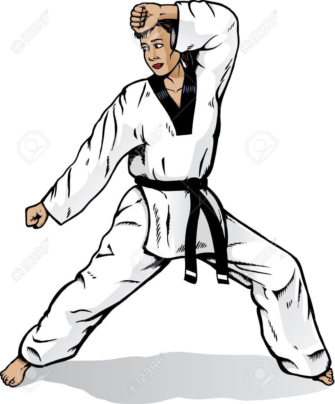 Каратист контурный рисунок