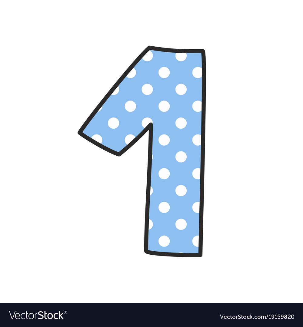 Цифра один голубая в горошек