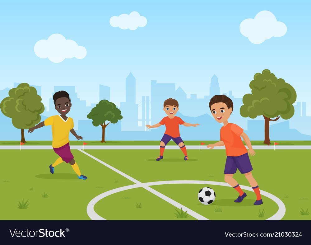 Играющие в футбол дети иллюстрация