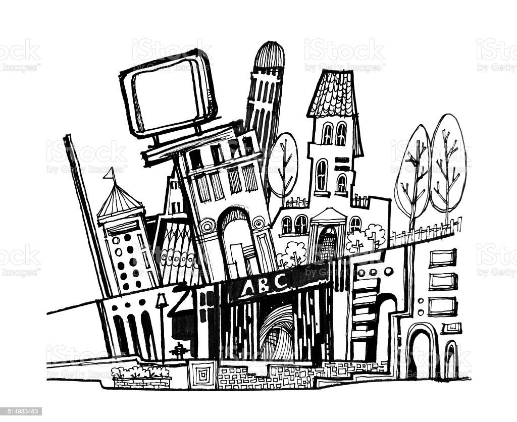 Стилизация города черно белый