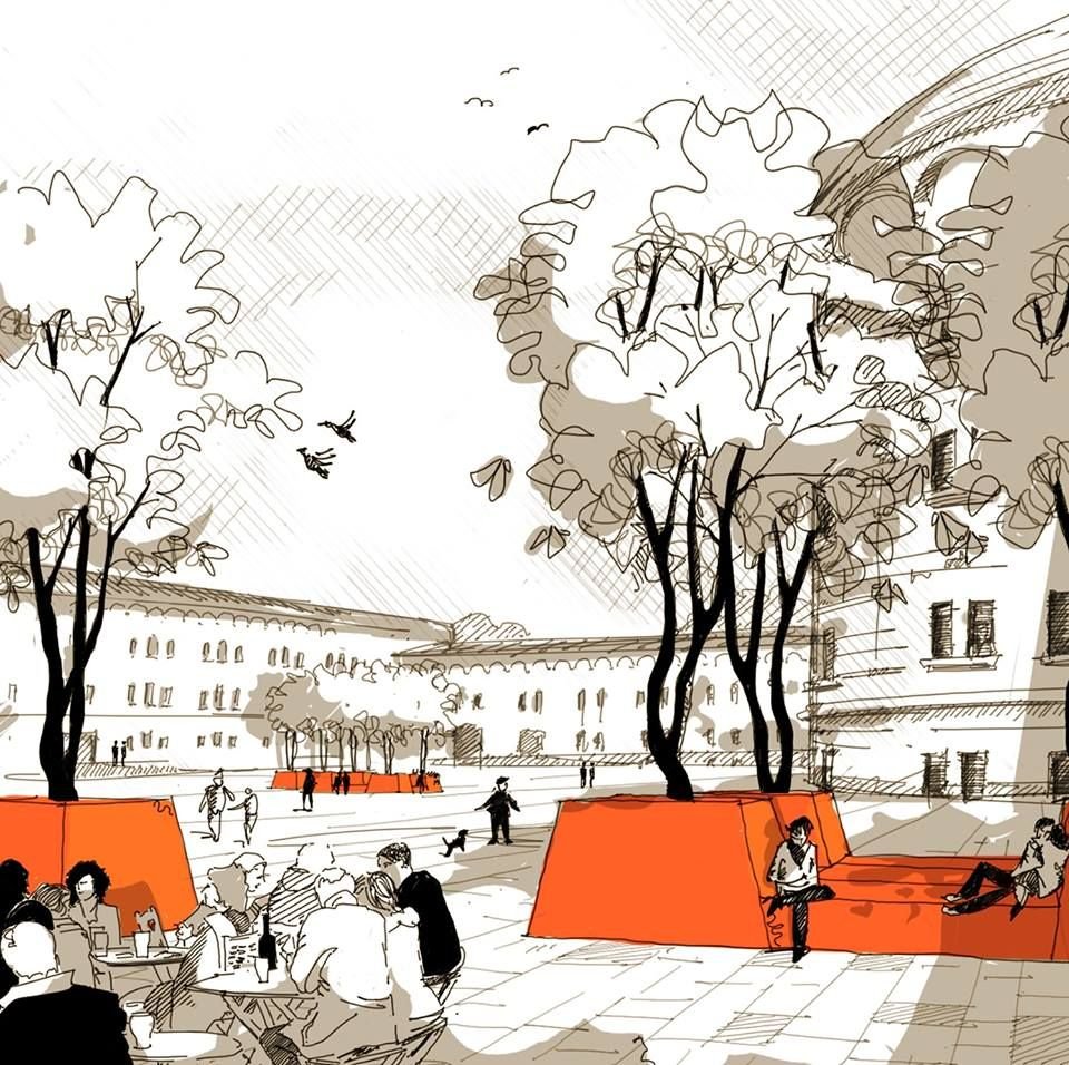 Пейзаж черной ручкой