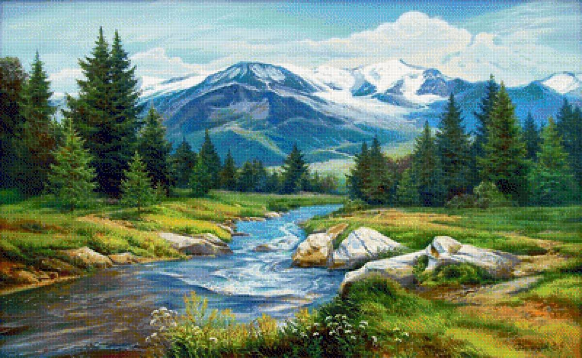 Живопись Горная река холст масло